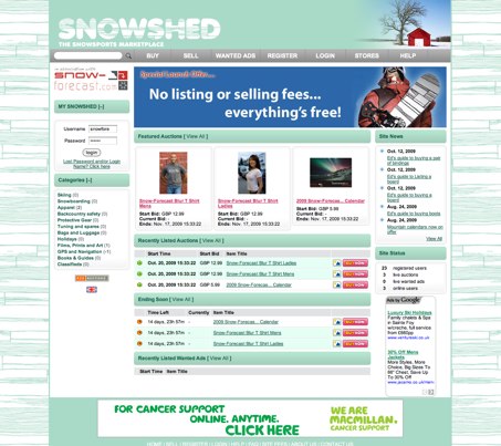 Snowshed snow auction site