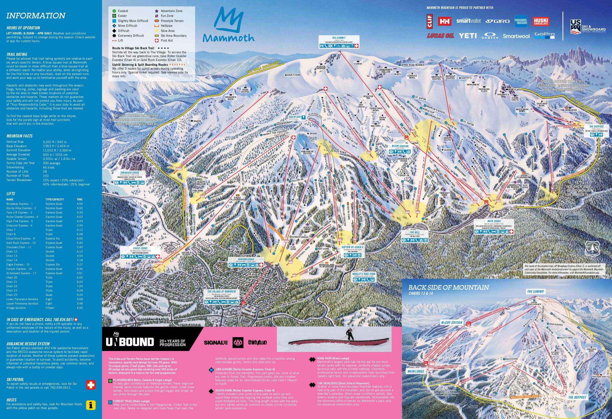 Browse the ski and snowboard runs on the Mammoth Mountain piste map below.