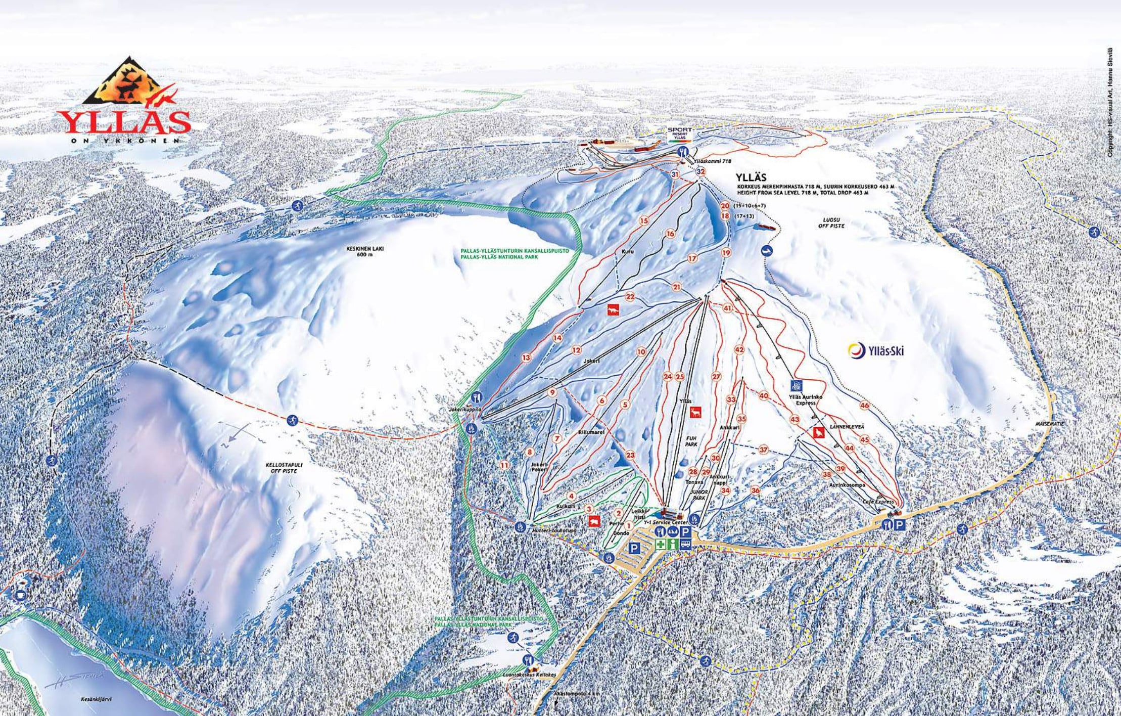 Yllas Piste Map / Trail Map
