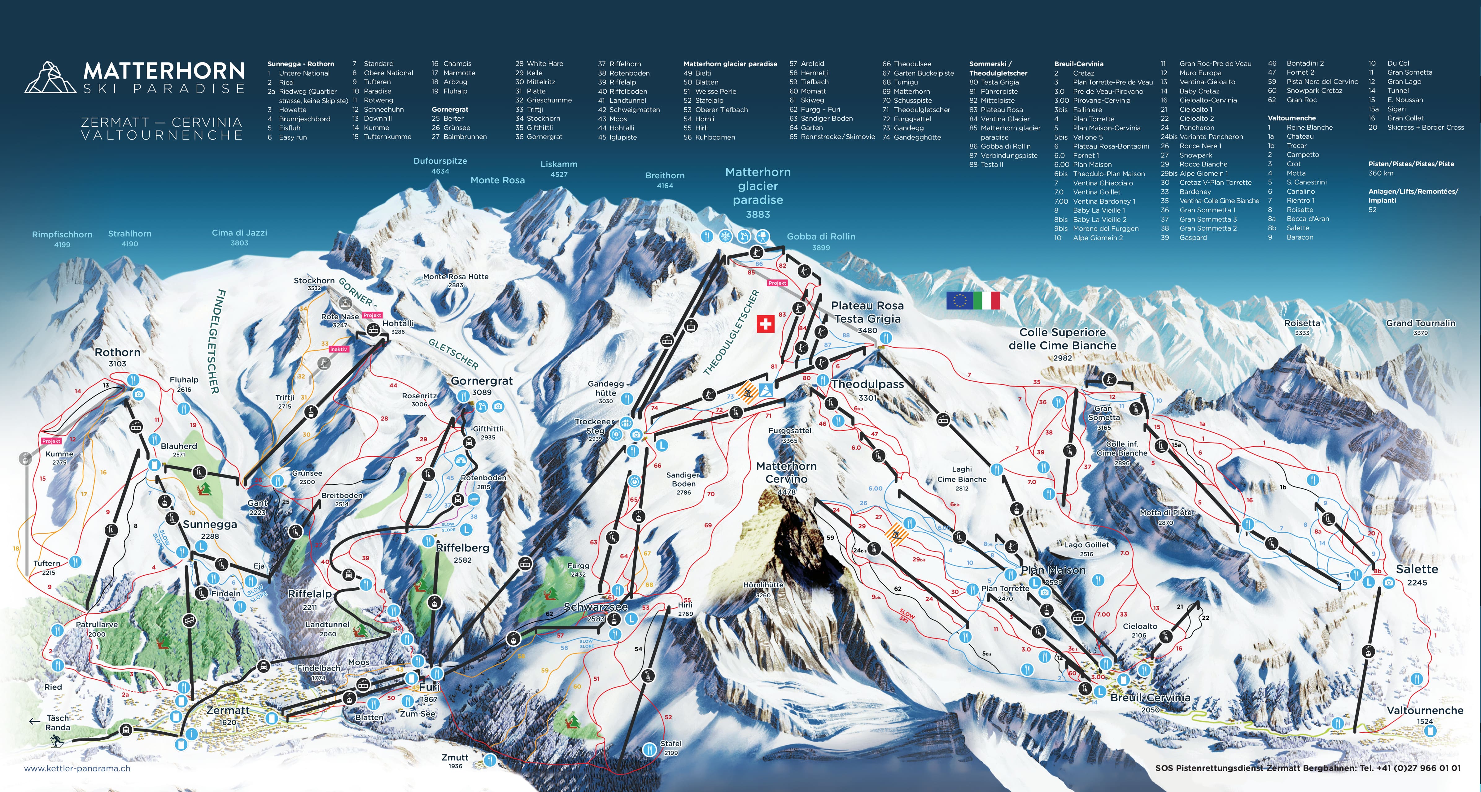 Zermatt Piste Map / Trail Map (high res.)