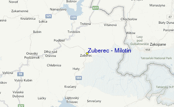 Zuberec - Milotin Location Map