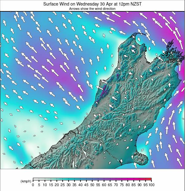 South Island - upper weather map - click to go back to main thumbnail page