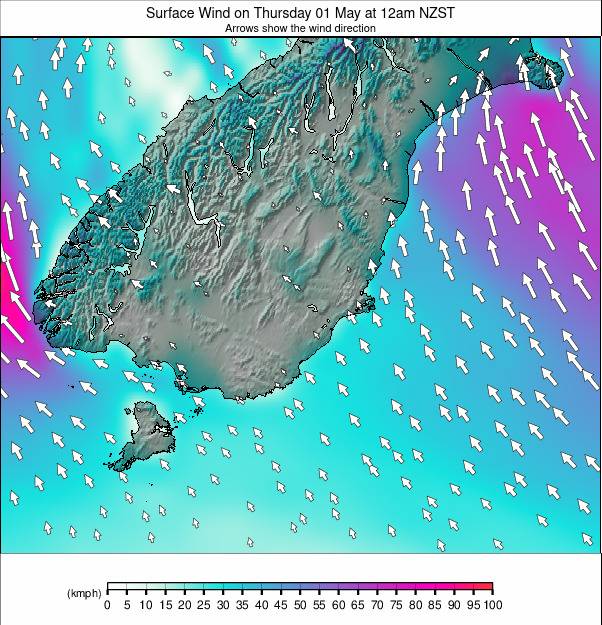 South Island - lower weather map - click to go back to main thumbnail page