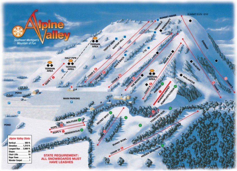 Alpine Valley Resort Piste Map / Trail Map