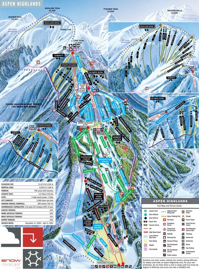 Aspen Ski Resort Map Aspen Highlands Piste Map / Trail Map