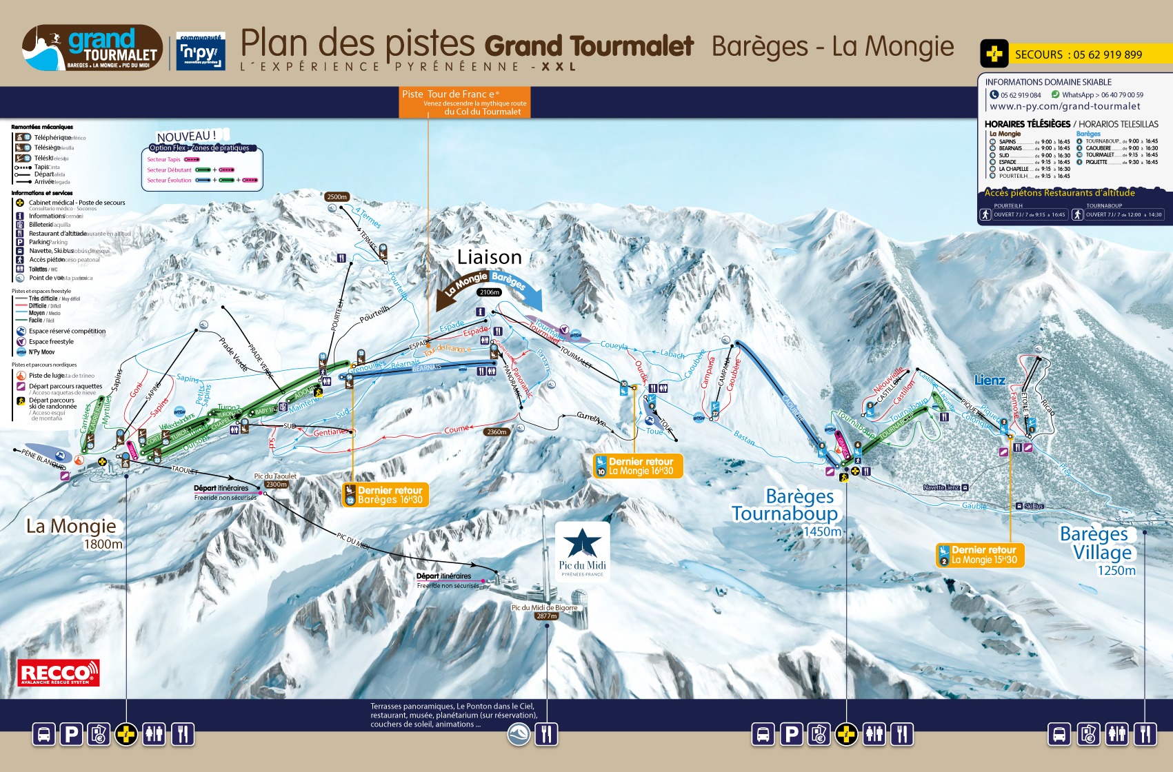 Grand Tourmalet-Bareges/La Mongie Piste / Trail Map