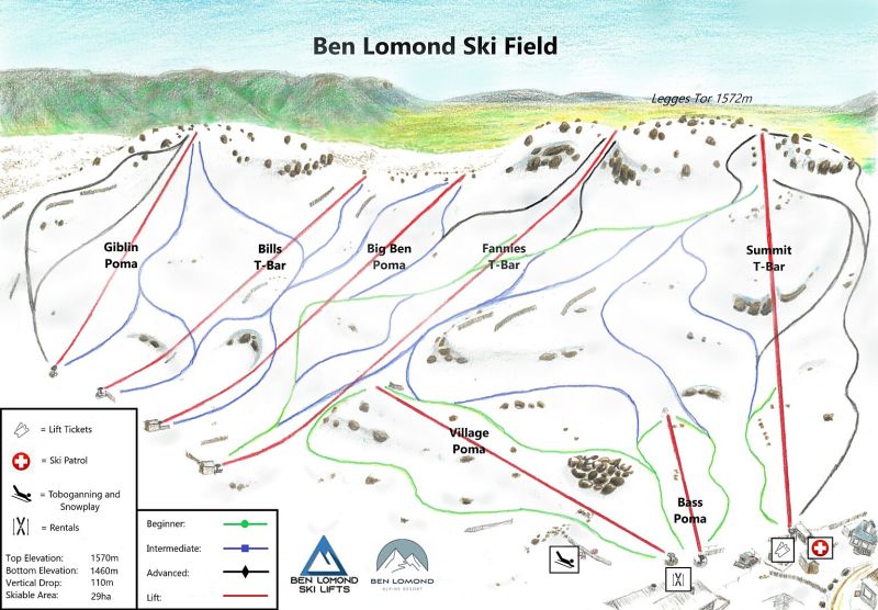 Ben Lomond Tasmania Map Ben Lomond Piste Map / Trail Map