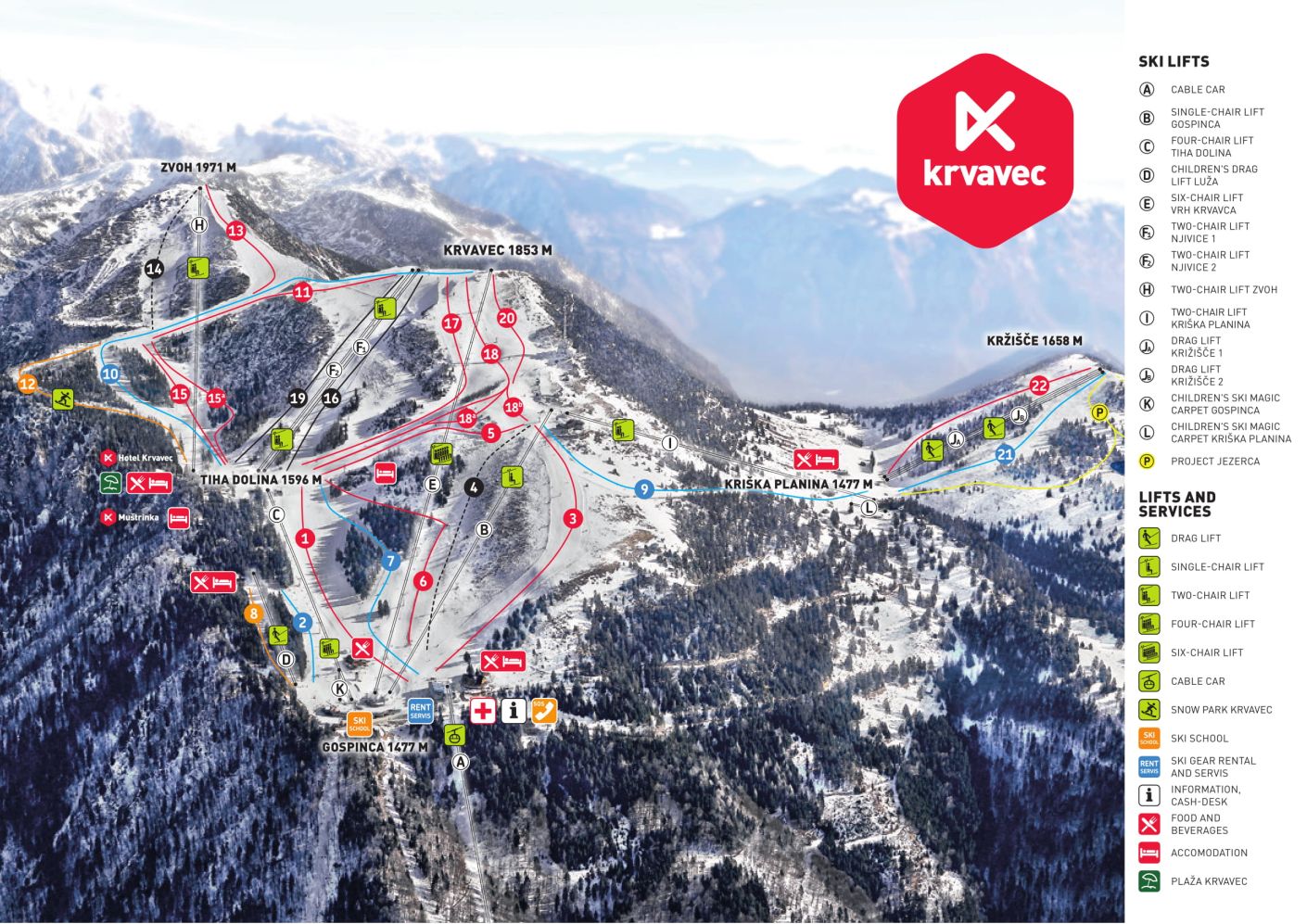Krvavec Piste / Trail Map