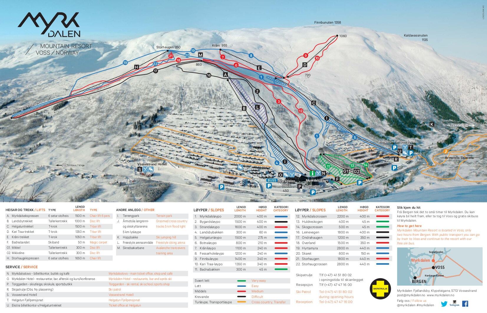 Myrkdalen Piste / Trail Map