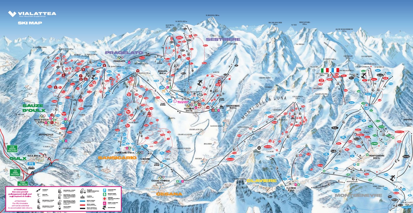 Sestrière (Via Lattea) Piste / Trail Map