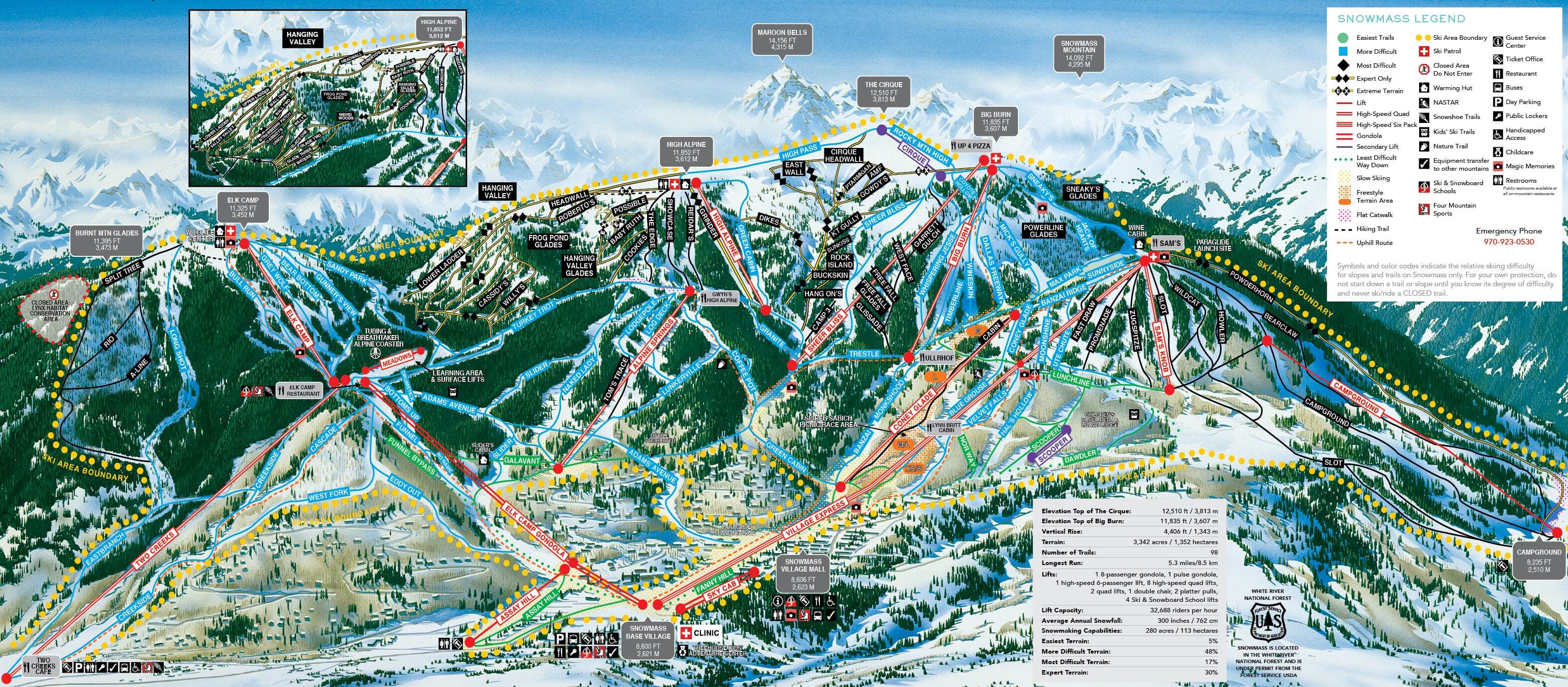 Aspen Mountain Hiking Trail Map Snowmass Piste Map / Trail Map