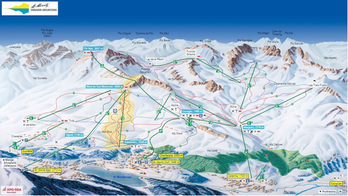 St Moritz Ski Resort Guide, Location Map & St Moritz ski holiday 