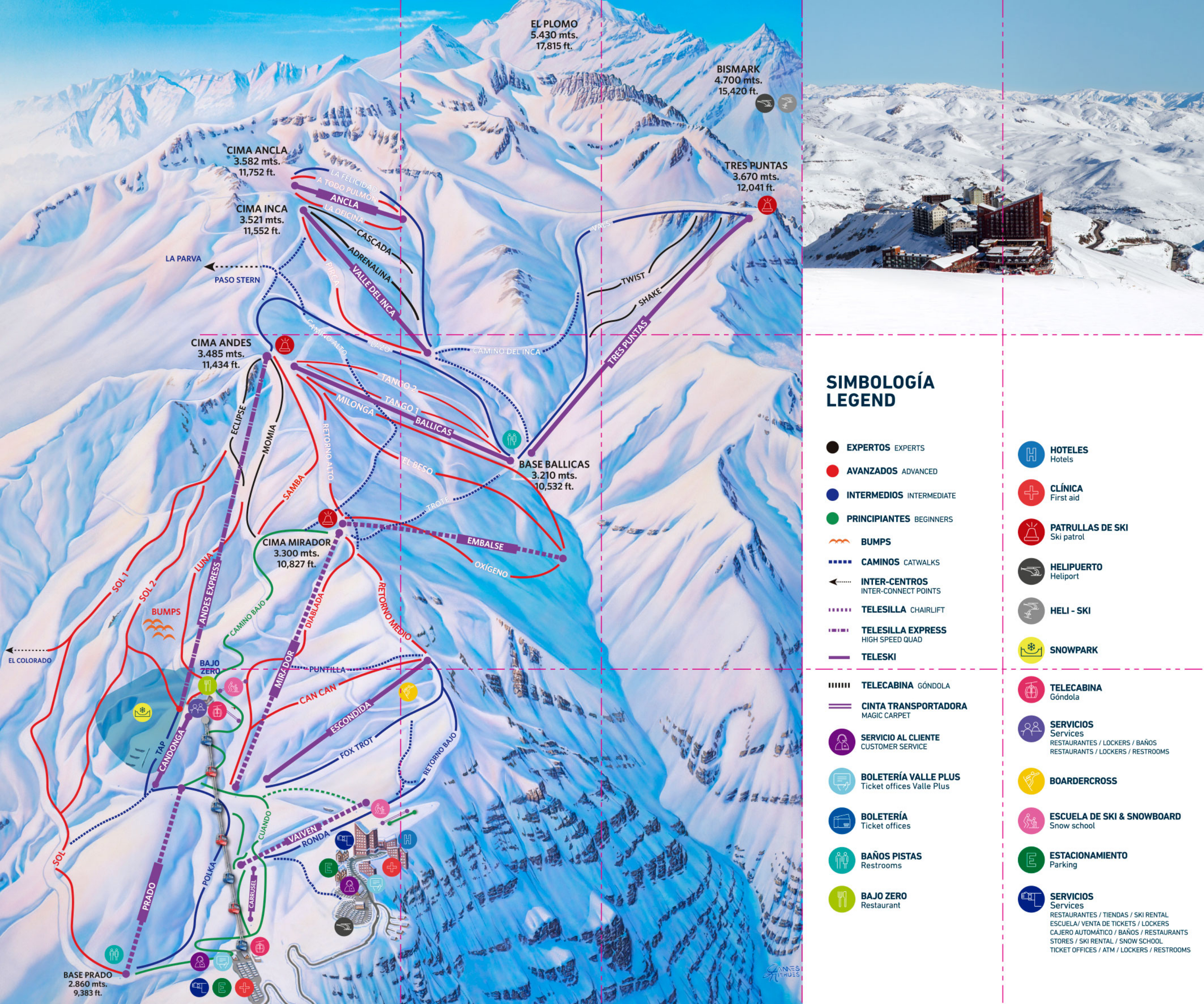 Valle Nevado Trail Map Valle Nevado Piste Map / Trail Map