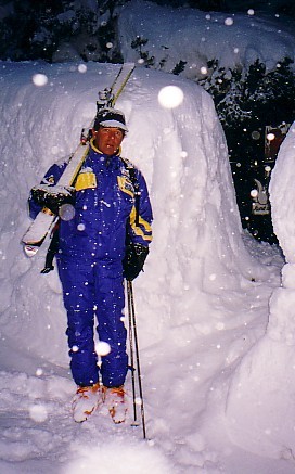 Tony walking home in Davos after a snowstorm