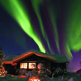 ￼Norway Aurora Borealis over cabin, Voss