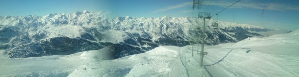 view from inside cable car, Val Thorens