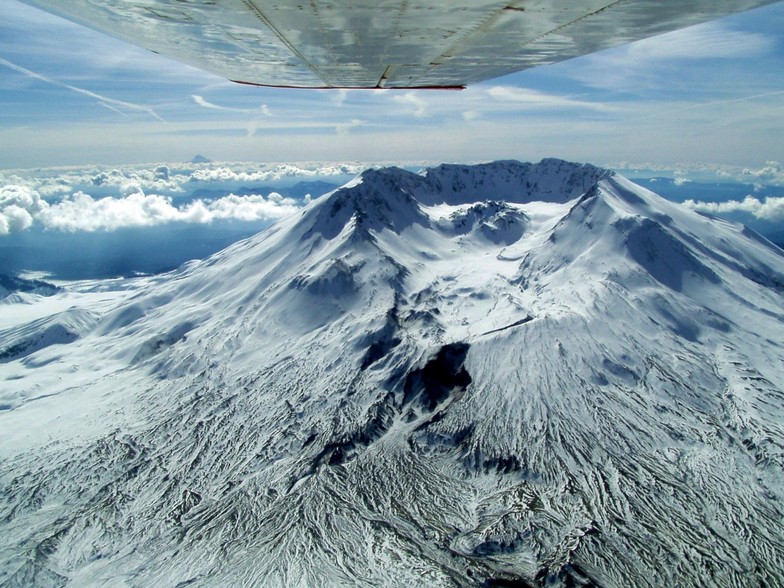 Mt St Helens before it blew 2nd Time--from our plane