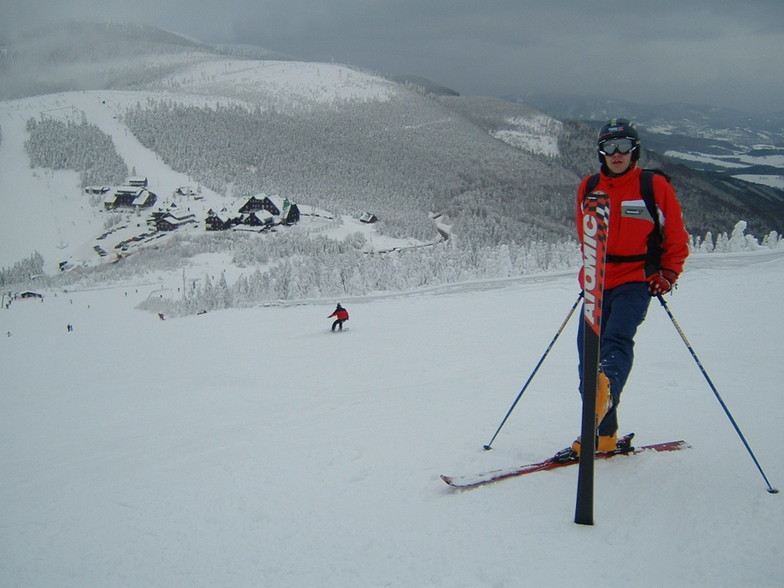 Skier on the Cervenohorske sedlo in Czech, Červenohorské Sedlo