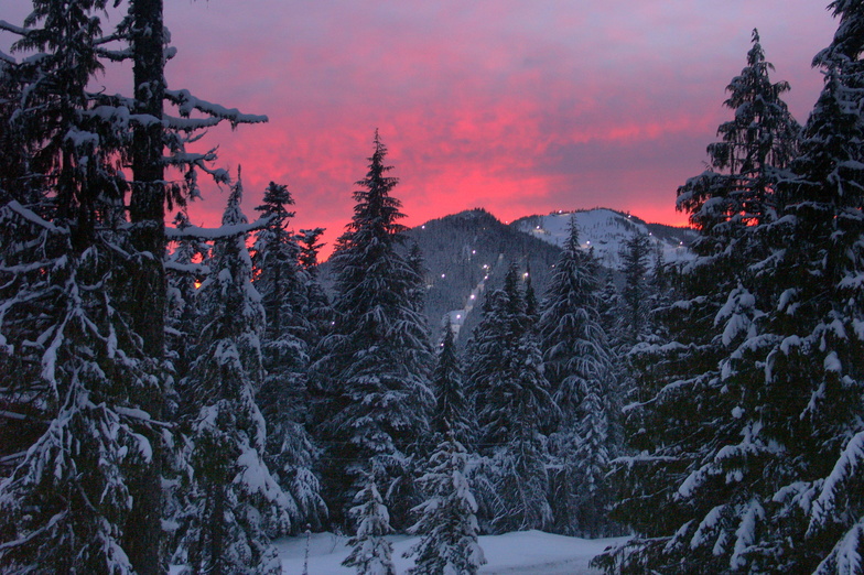 Sunset View of the largest Night Ski area in the US, Mt Hood Ski Bowl