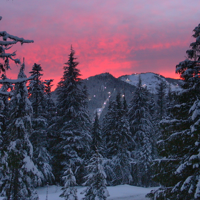 Sunset View of the largest Night Ski area in the US, Mt Hood Ski Bowl