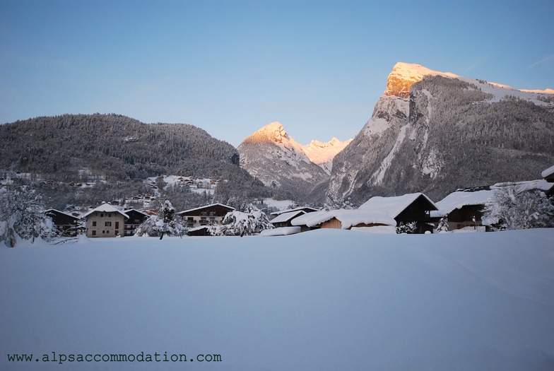 Sunset over Samoens village