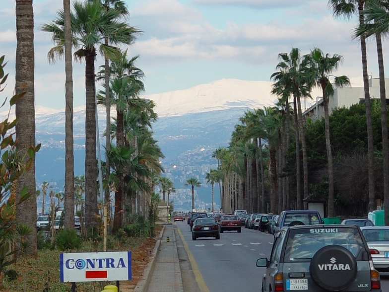 Mount Sannine, viewed from Beirut Corniche., Mzaar Ski Resort