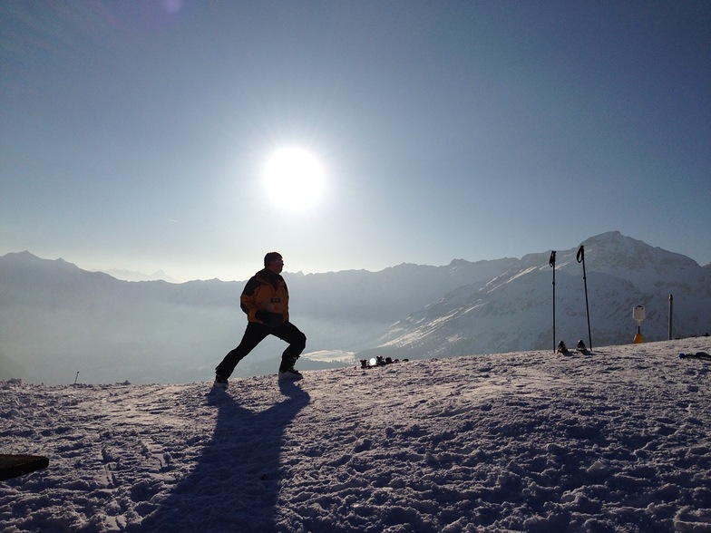 Champoluc. Belvedere. Sun Worship - and stretching after a long day.