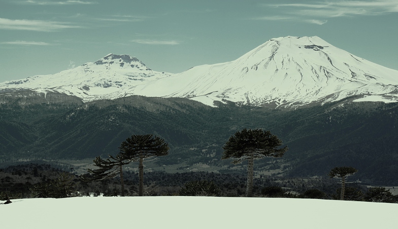 Volcanes Tolhuaca y Lonquimay, abajo Malalcahuello, Corralco