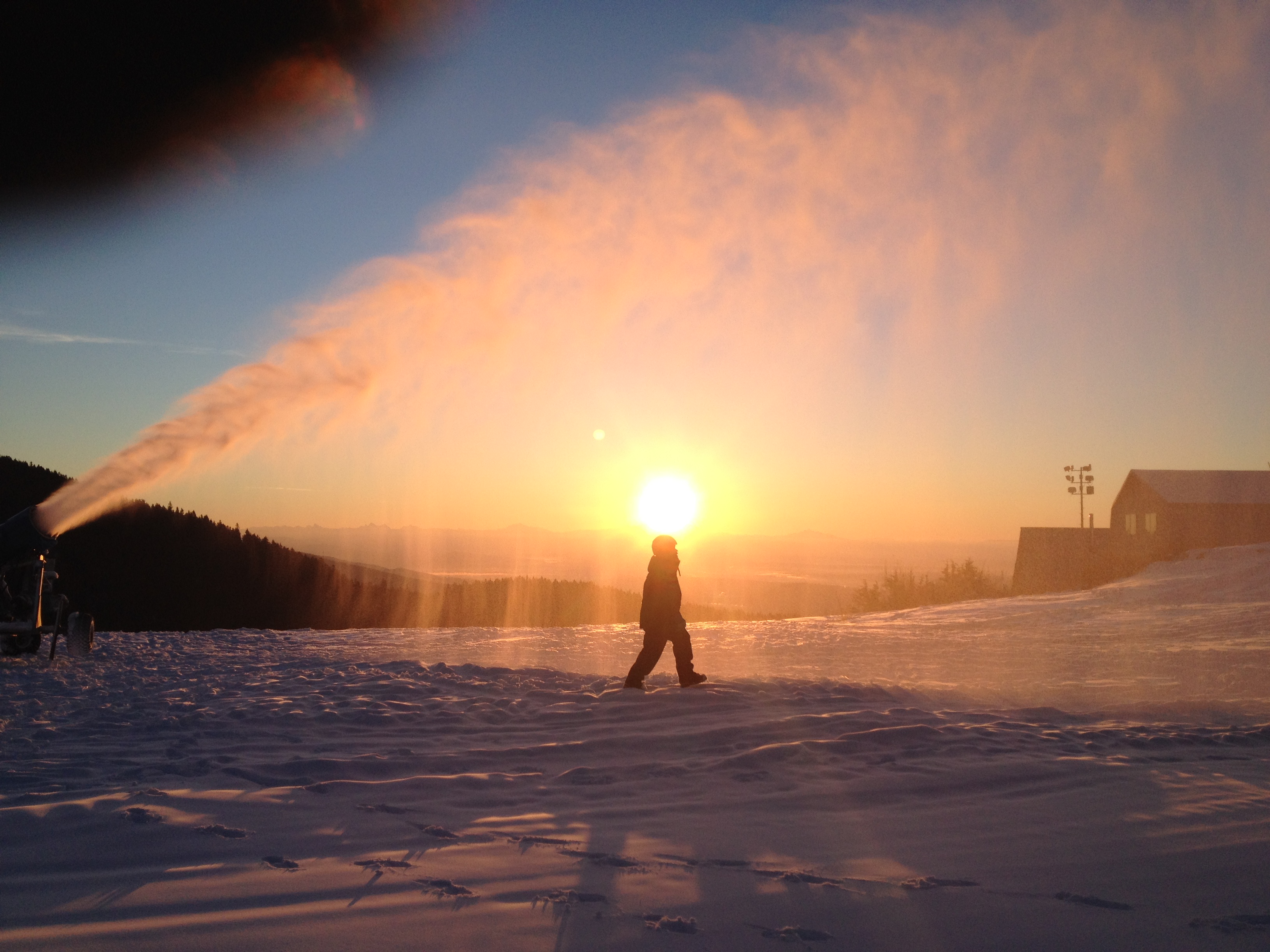 Snow-making sunrise, Grouse Mountain