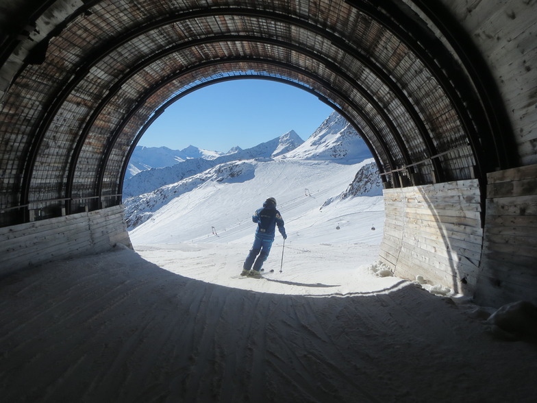 October Skiing In Solden Through Tunnel Between Glaciers, Sölden