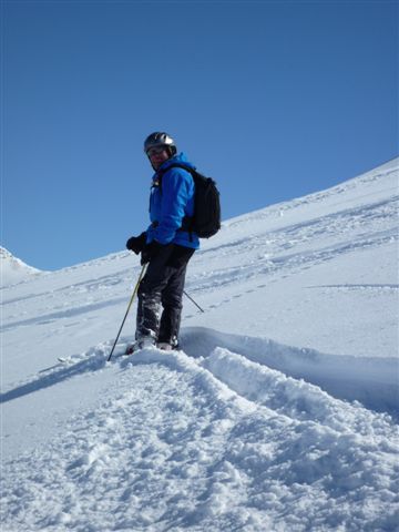 Tony on Bebe, the northern face of Rinerhorn above Glaris out of Davos