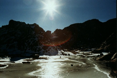 Water froze forming like a frozen lake, Egypt., Jabal Katherina