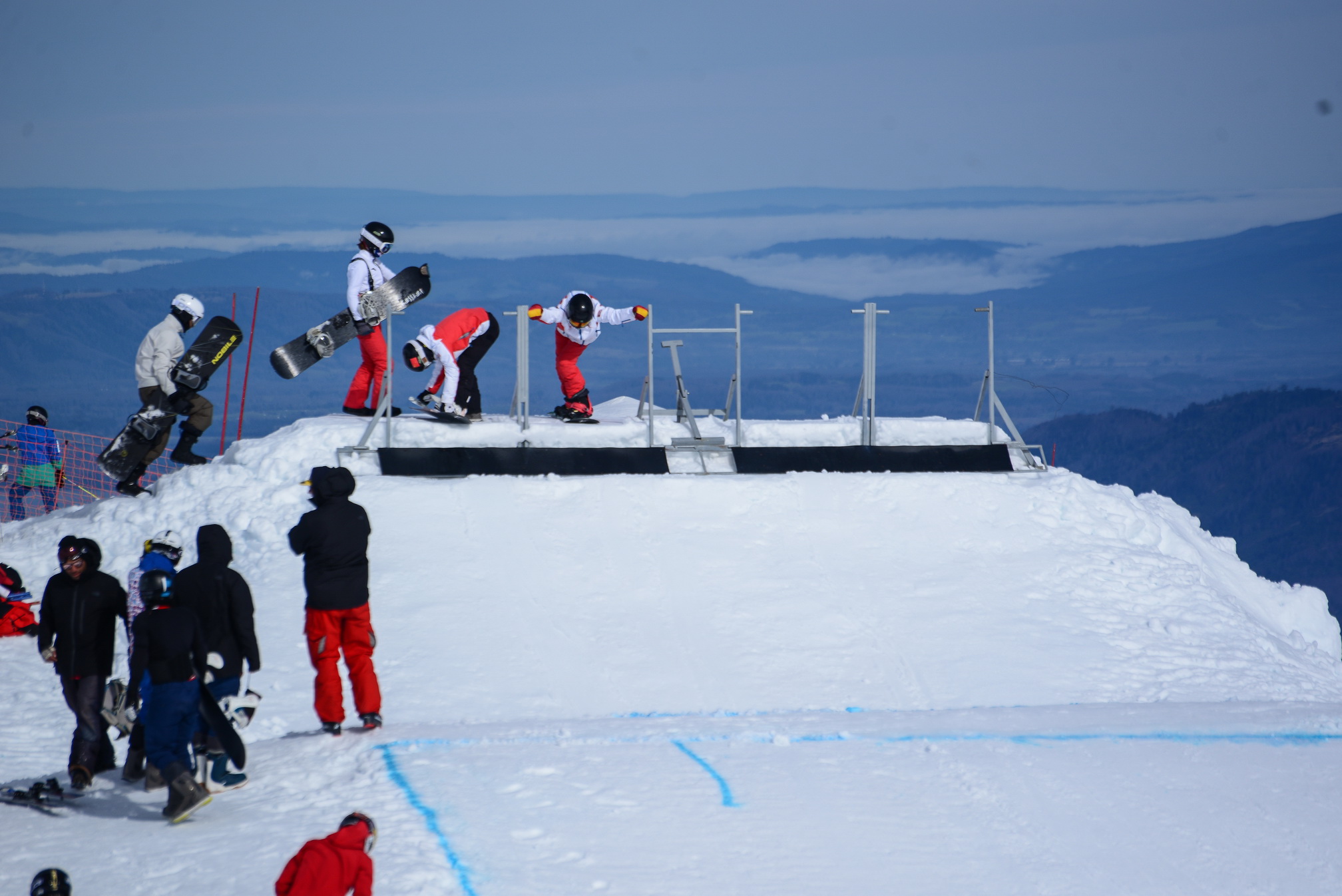 We are training, full snow, ready tracks, athletes from China National Snowboard Team supervised by China Water Sports Administration Center, prepare for next Olimpics Games, Beijing 2022, Villarrica-Pucon