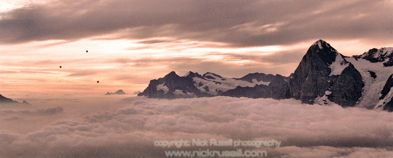 Sunrise with 3 Balloons over Eiger North Face