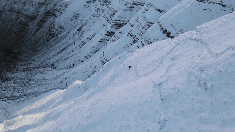 Skiing the NE face of Pen y Fan, Pen-y-Fan