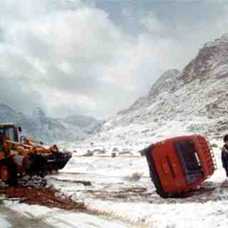 Car accident during a snowstorm, Egypt., Jabal Katherina