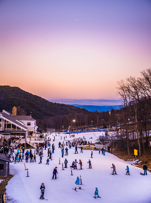 The ski slopes and lodge at Massanutten Resort