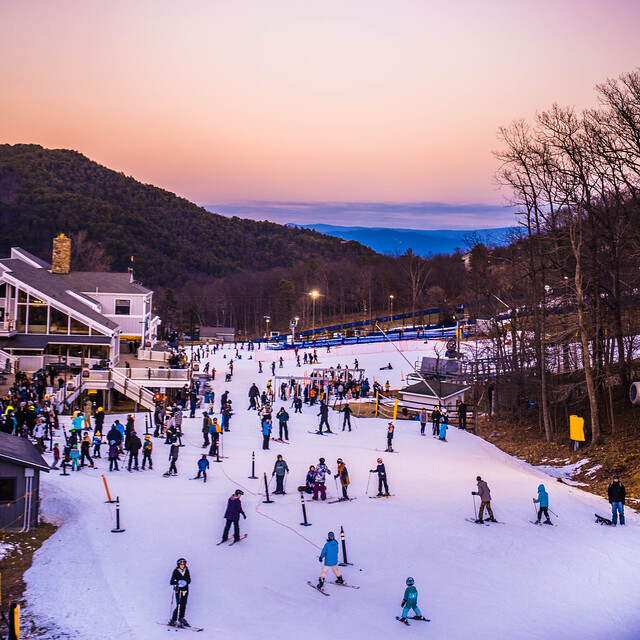 The ski slopes and lodge at Massanutten Resort