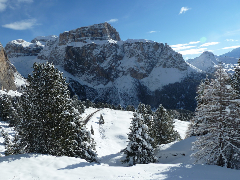 Sass Pordoi from the Sella Pass, Canazei