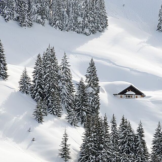  Deep snow covered hut in the Bichlalm region / Kitzbühel   