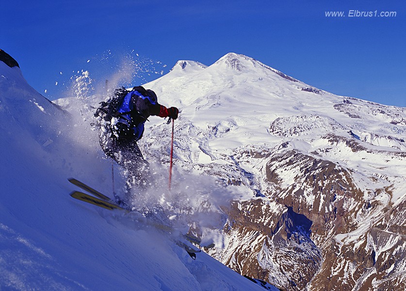 Free-ride in Cheget with Mt. Elbrus view, Mount Cheget