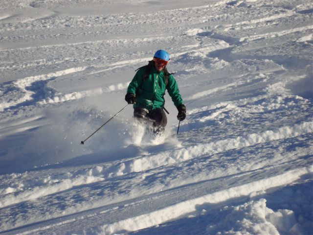 Aaron in deep powder on Parsenn, Davos