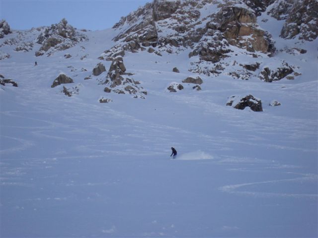 Tiziana on the NW face of the Weissflugipfel, Davos