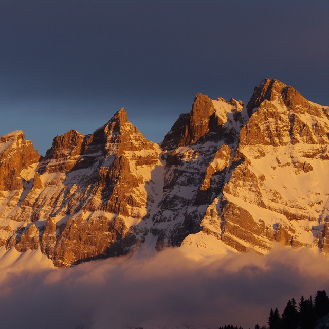 Dents du Midi from Les Crosets at sunset, Champéry