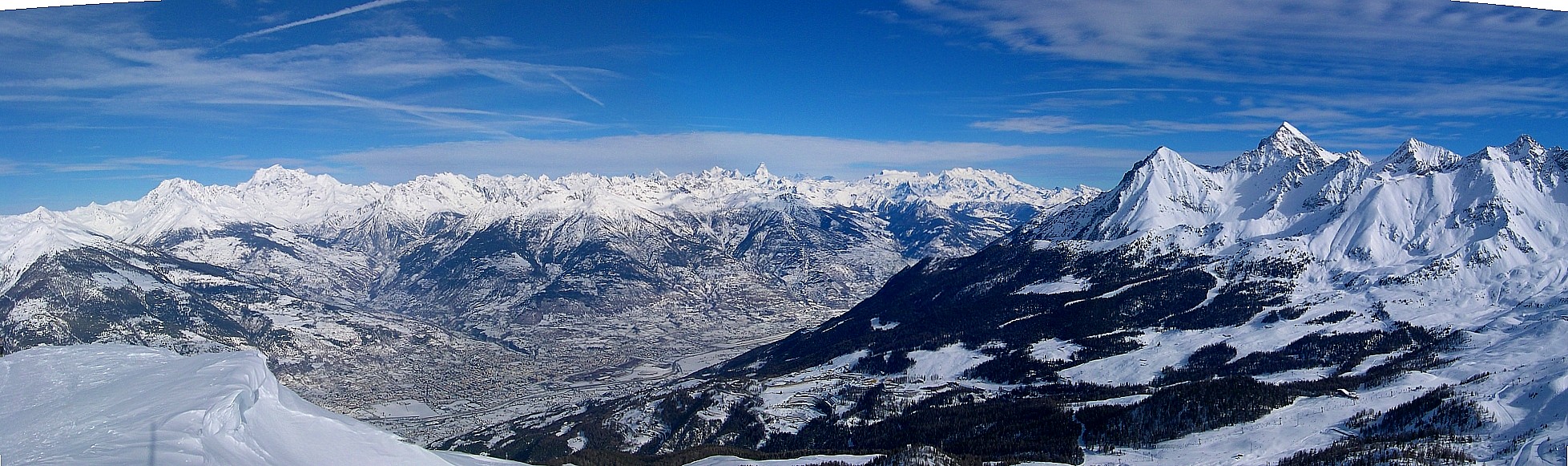 Panoramic view of Pila area and Aosta Valley