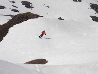 Tony skiing corn snow ,off piste Parsenn, Davos