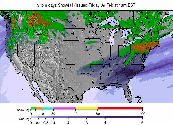 Image: USA summary overview snowfall forecast for the next 3-6 days.