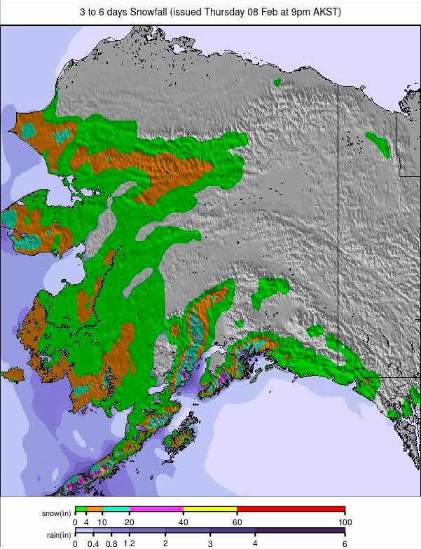 Image: Alaska snowfall report for the next 3-6 days. 