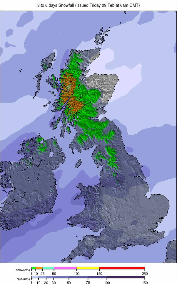 Image: UK and Northern Ireland snowfall forecast for the next 3 days.