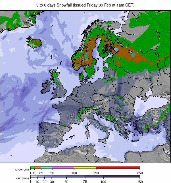 European snowfall summary overview for the next 3-6 days. 